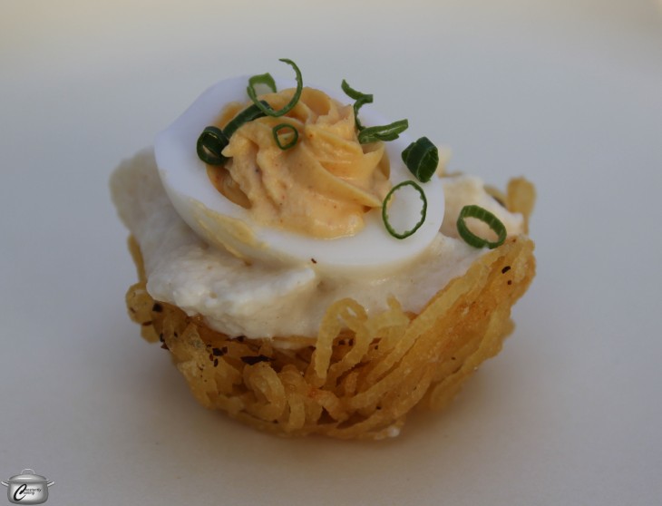 Delightful little bites to start the evening included these delicate stuffed potato nests.