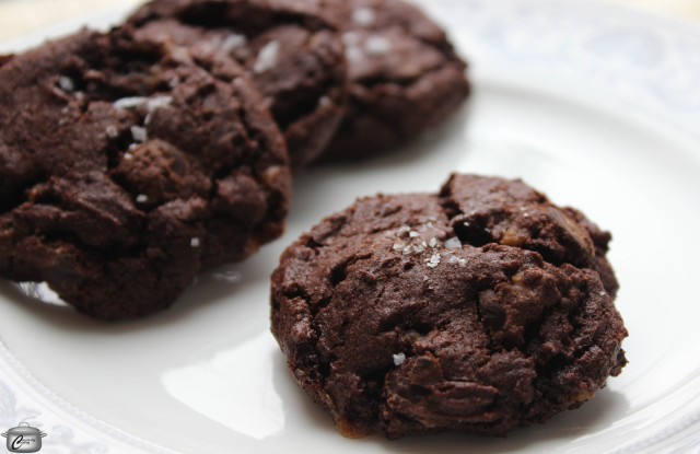 These delectable brownie-like cookies are packed with deliciousness including dark chocolate, skor bits and a hint of chili powder!
